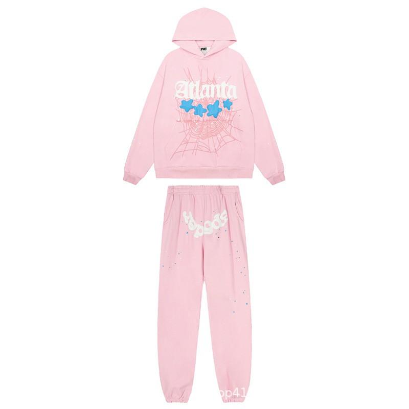 Sp5der Spider Web Letter Foam Print Thin Hooded Sweatshirt Jogger Set Men Women