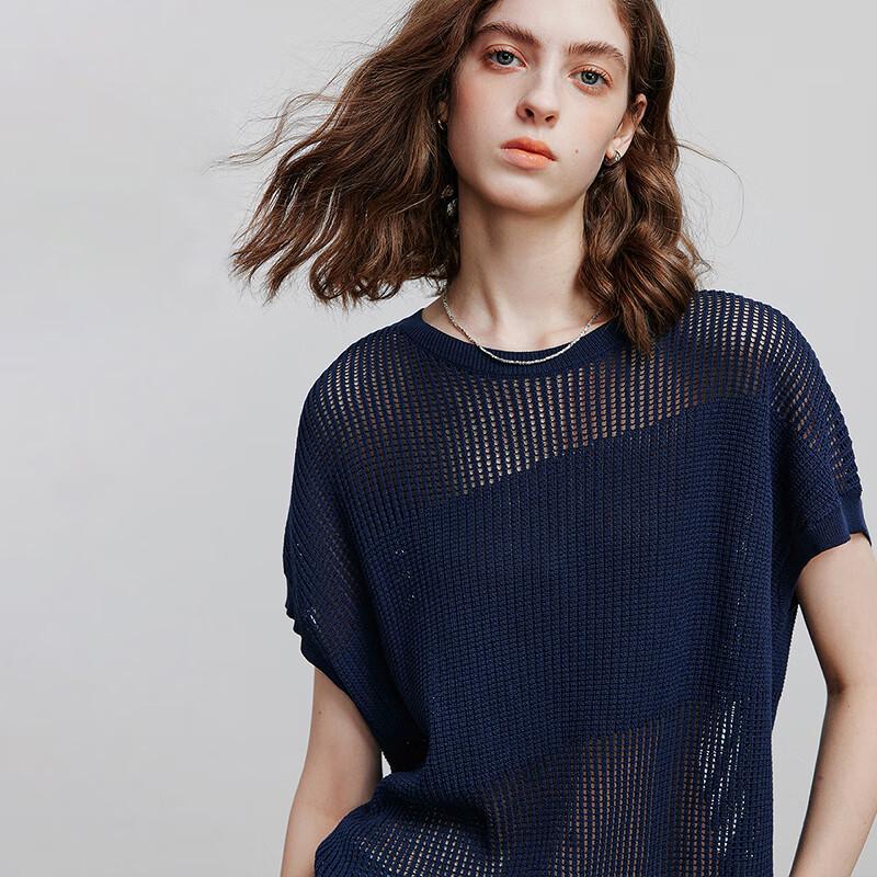 Chuyu Women's Loose-Fit Imitation Linen Sheer Knit Short Sleeve Top