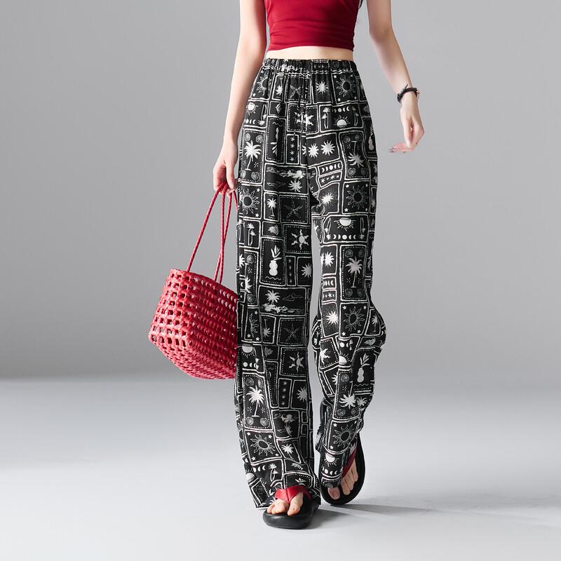 SOFSIL Women s Silk Geometric Print Wide-Leg Pants 27/M