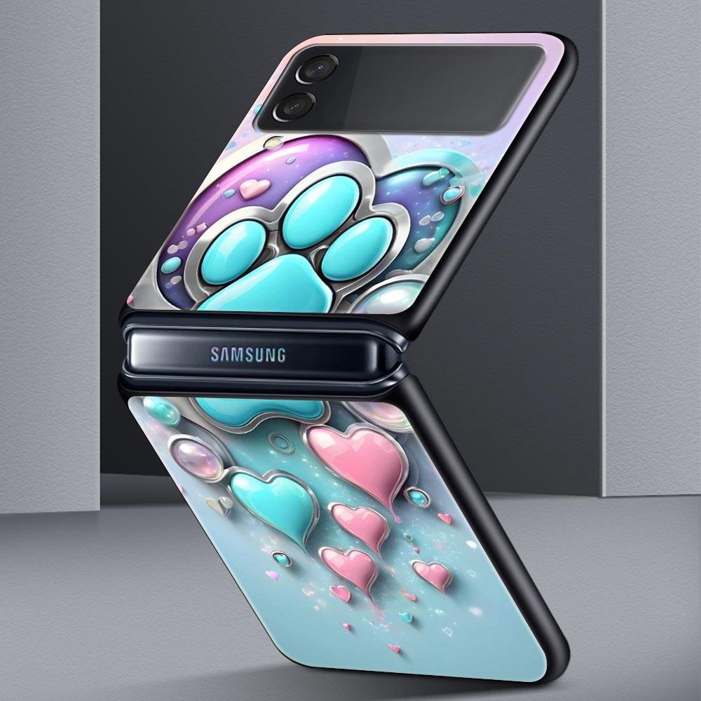 Og Paw Print Aesthetics Hard PC Phone Case For Samsung Galaxy Z Flip 7 6 5 4 Black Cover For Galaxy Z Flip 3 Foldable Fundas Bag