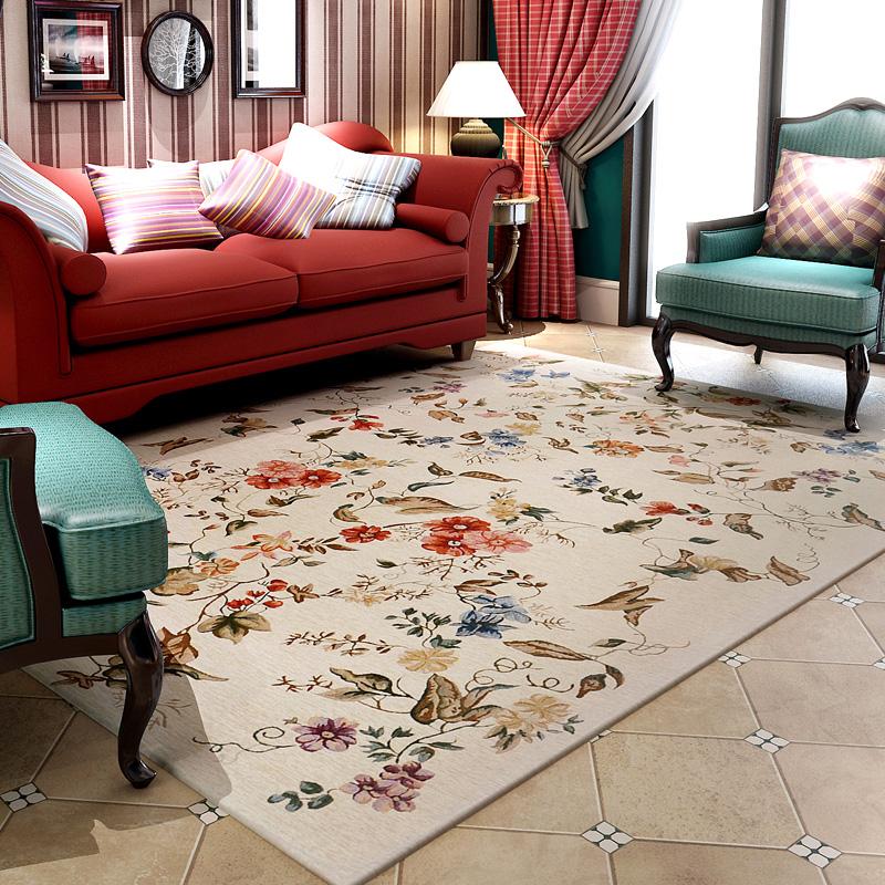 European Light Luxury Soft Carpet Pastoral Style Living Room Bedroom Decorative Carpet Vintage Floral Pattern Large Area Rug
