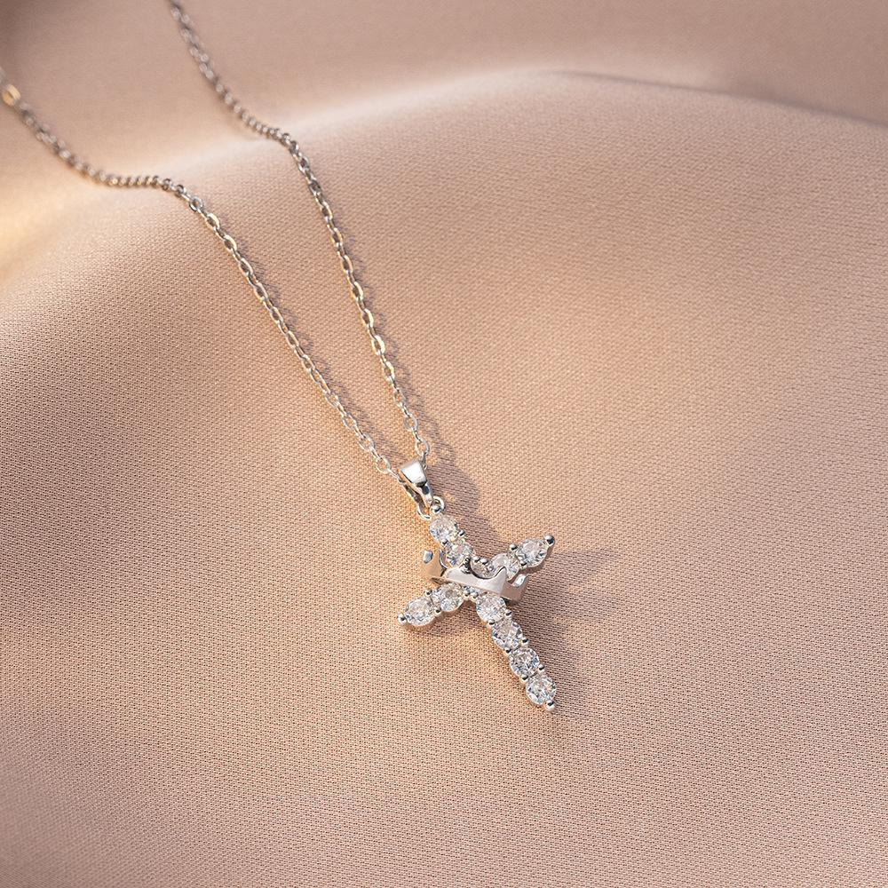 Stainless Steel Chain Fashion Luxury Zircon Cross Pendant Necklaces for Women Men Cool Gold Silver Color Cross Jewelry Gifts