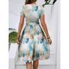 Women's Fashionable Retro Patterned Printing Color Blocked Belt Casual Dress