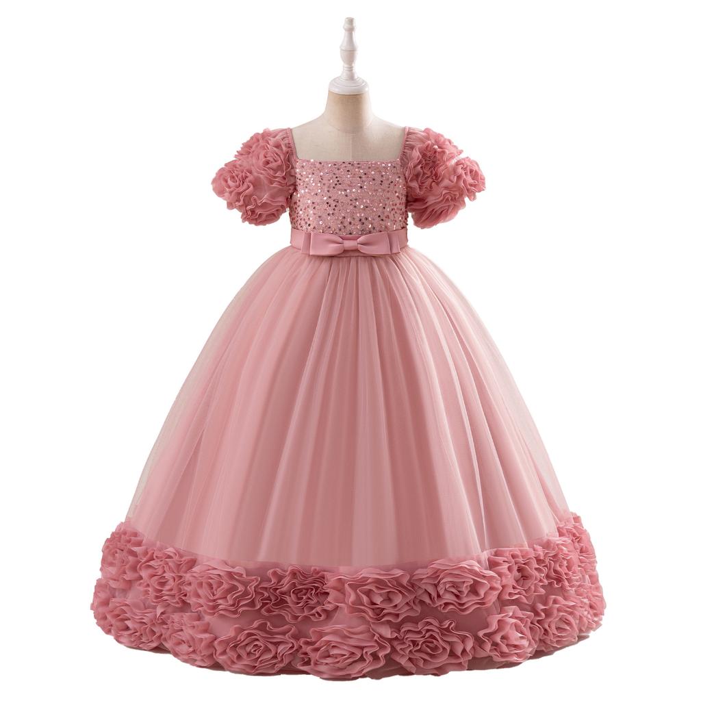 Sukienka Księżniczki Druhny na Wesela Lato Dziecko Formalna Kokarda Długa Suknia na Szkołę Imprezę Wieczorową Dzieci Nowy Rok Ubranie 519