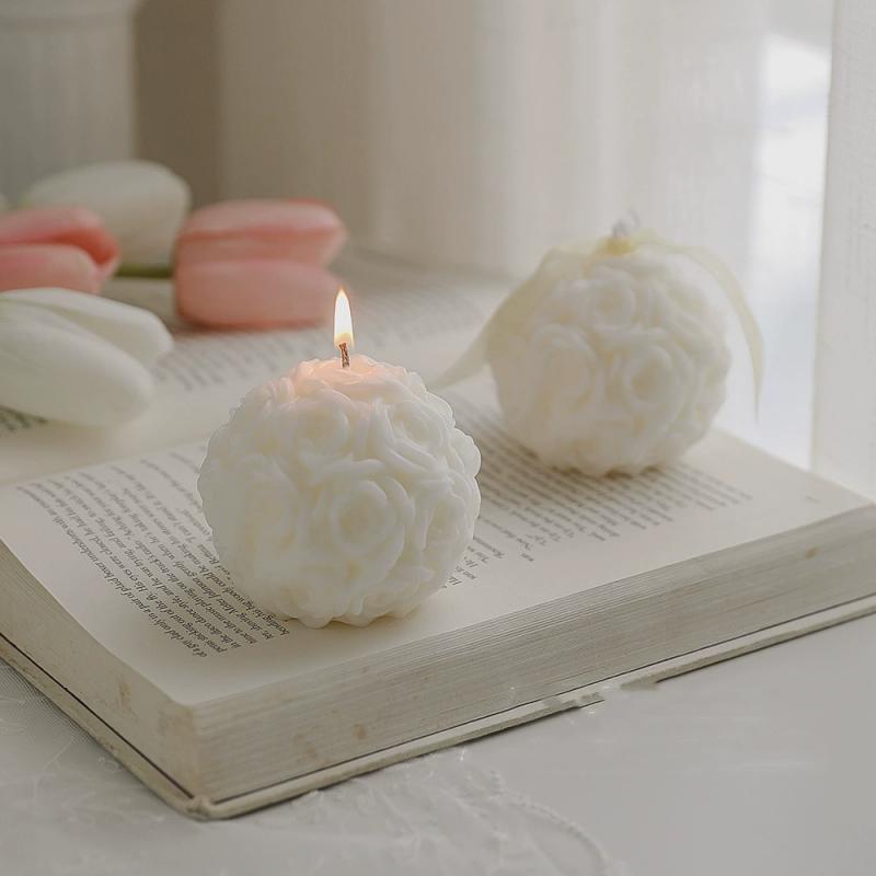 3D Rose Ball Candle Aromatherapy Mold DIY Valentine's Day Casting Mold Creative Elegant Candlestick Stand Home Wedding Decor