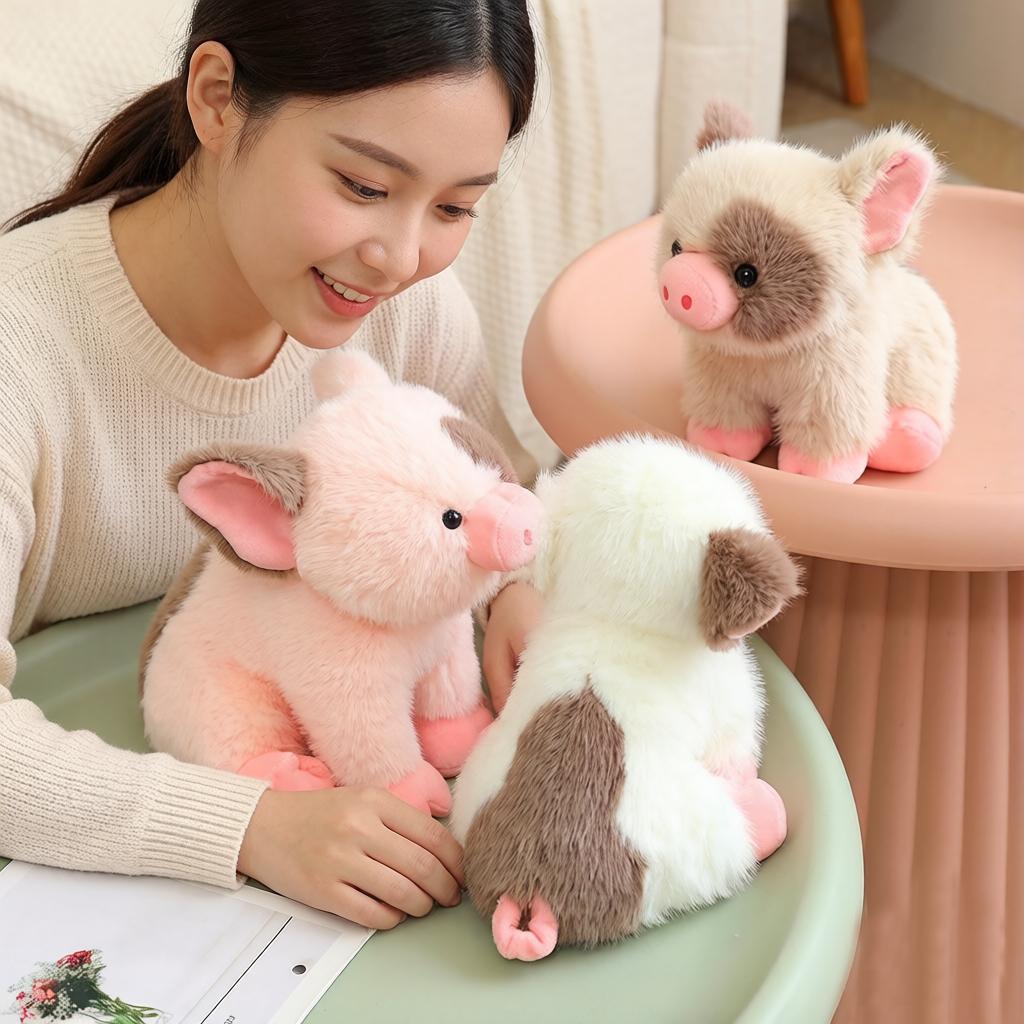 Sitzendes Sparschwein Puppe Plüschtier Flauschiges Cartoon Schwein Tier Plüschtier Gepunkt Rosa Weiß Braun Beruhigendes Geschenk