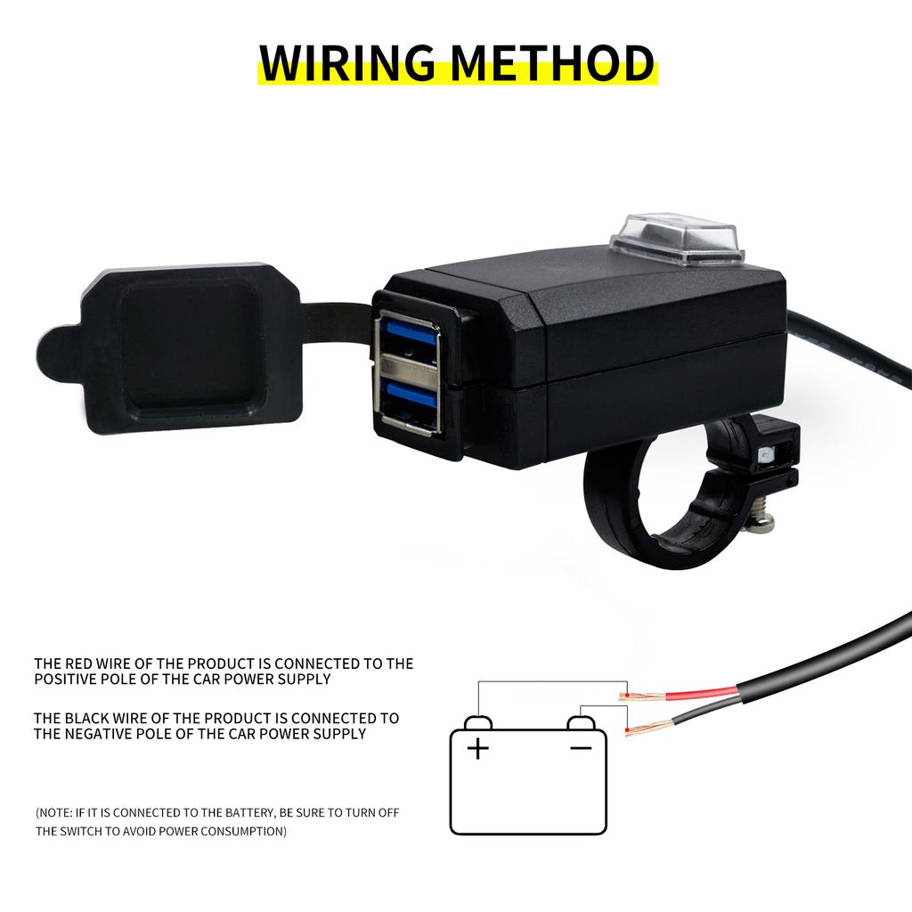 Cargador USB Dual para Motocicleta, Cargador USB para Teléfono de 24W Impermeable Adaptador USB para Manillar de Motocicleta Carga Rápida Cargador USB Dual para Motocicleta de 12V/24V