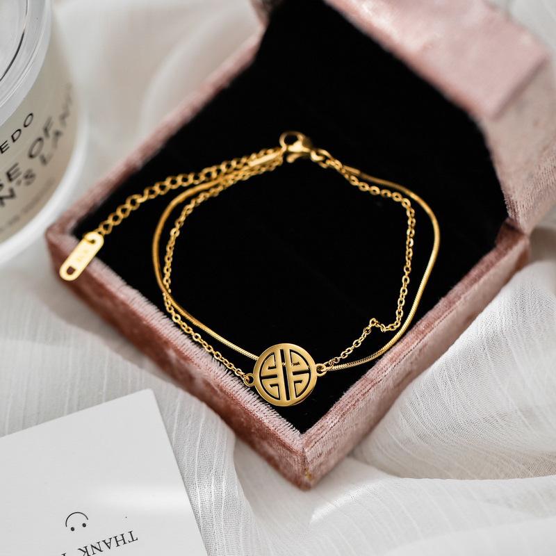 Двухслойный корейский модный браслет дружбы из титановой стали для женщин - Простой, стильный и модный серебряный