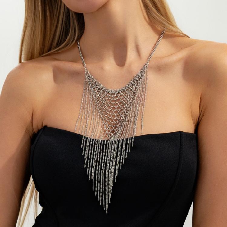 Lightweight Iron Chain Layering Fringe Woven Necklace Vintage Charm Handmade For Occasion Fashion Statement Jewelry