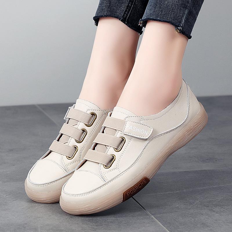 Vollrindleder Weiße Schuhe für Damen Im Frühling Neue flache Schuhe Koreanischer Stil Modisch und vielseitig Lässige Einzelne Schuhe