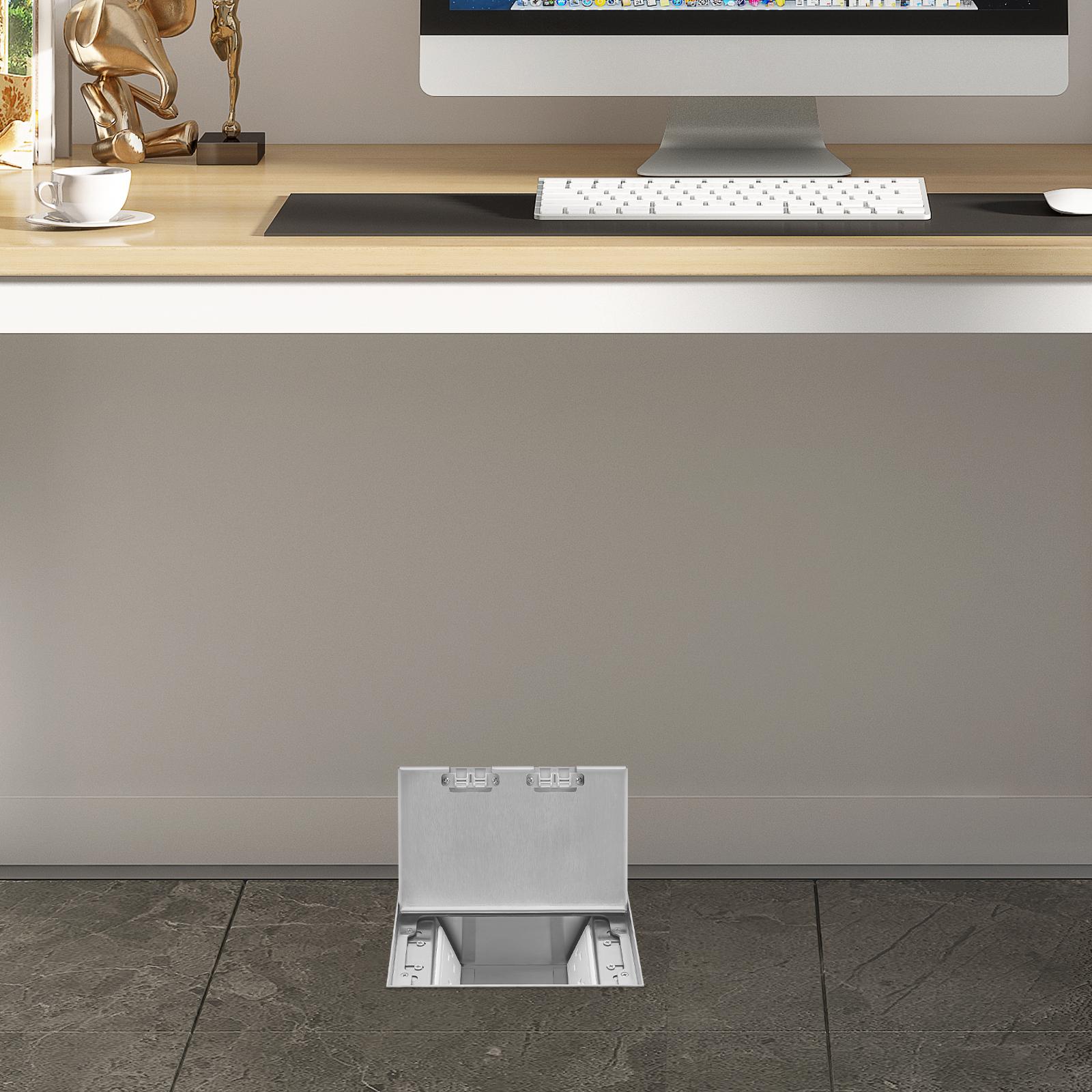 

Silver 7-in-1 Recessed Floor Outlet Box - Modern Stainless Steel Electrical Socket 15A 125V, USB & CAT6 Ports for Home & Office Floor Socket&US&7 срібний