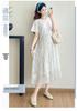 Chic Maternity Dress: Fashionable Loose Fit with Floral Embroidery and Faux Two-Piece Design