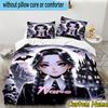 3PCS Custom Name Gothic Addams Bedding Set Printed Duvet Cover Closure Includes 1 Duvet Cover & 2 Pillowcases for All Seasons Bedroom Decor