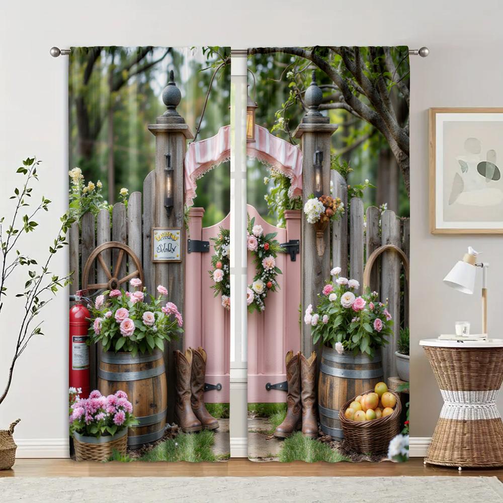 

Set Of 2 Rustic Filtering Curtains Excluding Rods Non Movable Without Batteries Western Cowgirl Use Bedrooms Living Curtain Polyester Ideal For W100*H70(CM)-Rod Pocket&2PCS