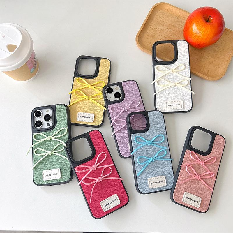 For Apple 17 Promax Leather Bow Simple Phone Case for IPhone 16 Anti Fall Women's New 14