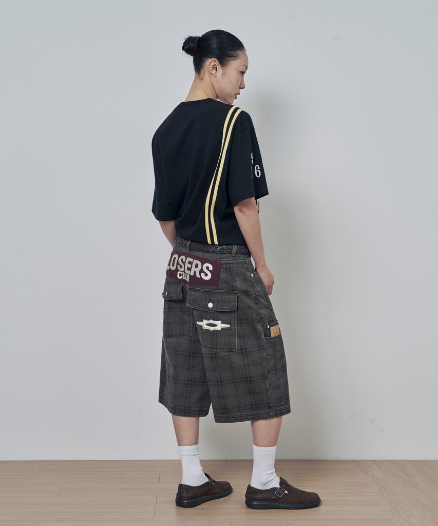 Lujeoseukeulleob Pantalon Bermuda en Coton Lavé à Carreaux Kaki