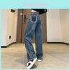 Wide Leg Denim Pants For Women With High Waist And Color Block Pockets For Casual Wear