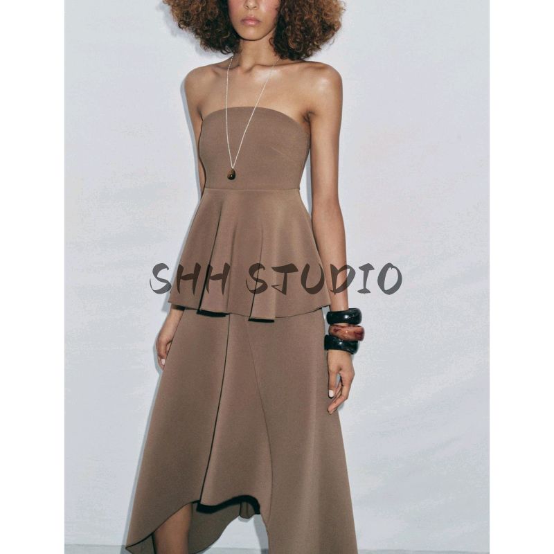 Short Skirt Crepe Tube Top Casual Comfortable Top 3641004 Crepe Asymmetric Midi Dress 3641005