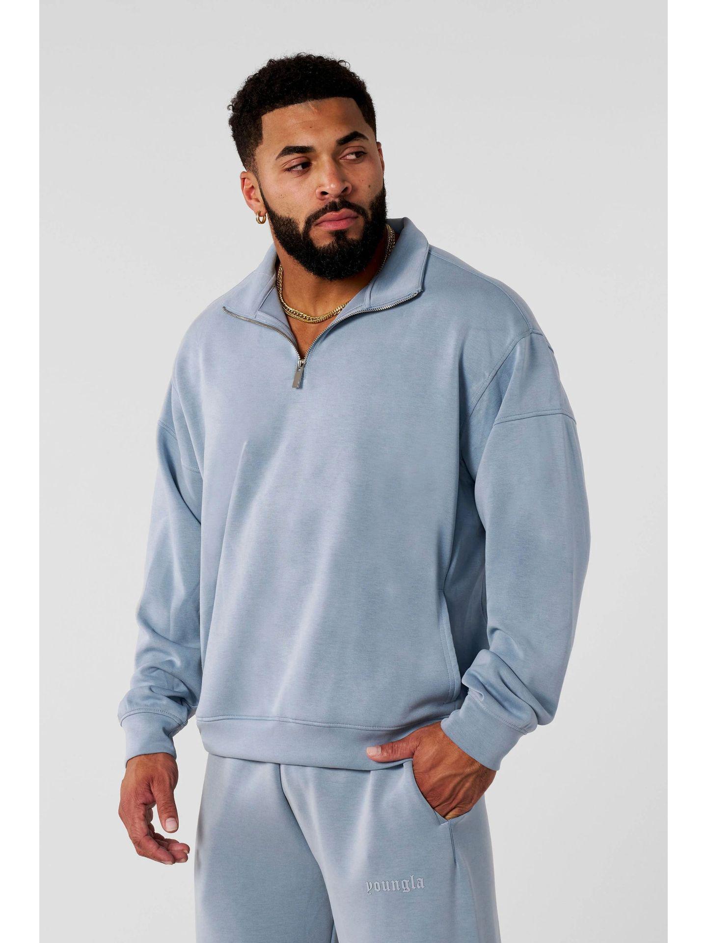 YOUNGLA Men s American Style Hoodie: Gym, Jogging, Fitness, Half-Zip Cotton Casual Jacket Small