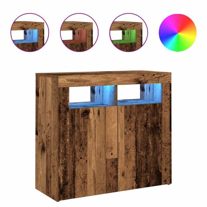 VidaXL Buffet and LED Lights Old Wood 80x35x75 Cm Engineered Wood, Buffet Cabinet, Storage Cabinet, Cabinet of 856361
