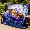 1pc Tiger Fairy Flower Throw Blanket Polyester Fiber, Lightweight Flannel, Soft & Warm, All Season Use for Outdoor, Camping Digital Print
