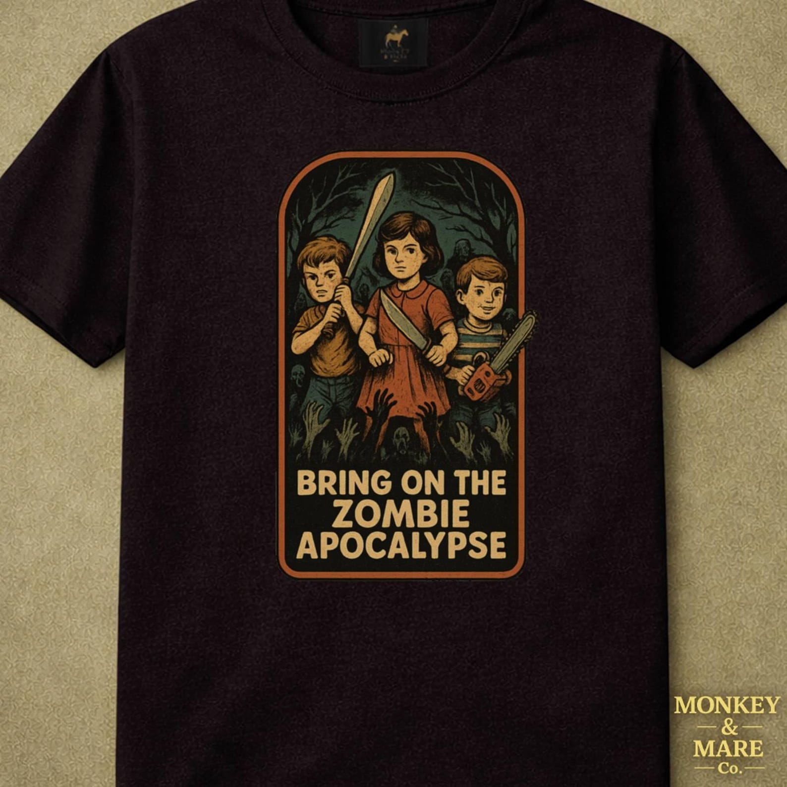 Zombie Kids Shirt, Bring On The Zombie Apocalypse, Retro Horror Humor Graphic Tee For Zombie Fans S