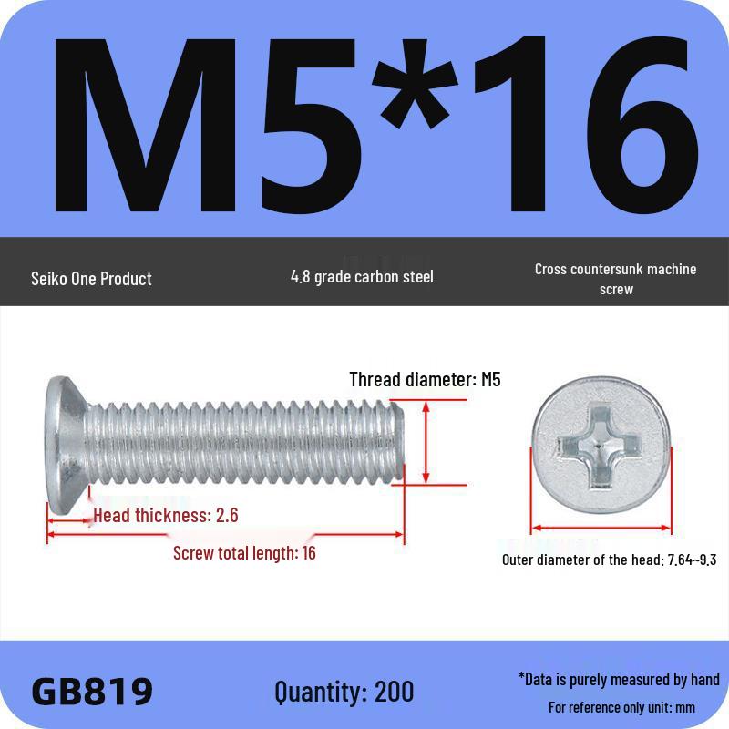 GB819 Zinc-Plated Carbon Steel Phillips Countersunk Screws: M2-M10