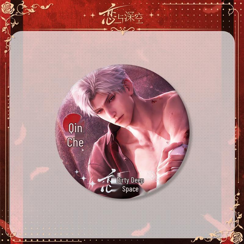 Love & Deepspace Qin Che Dark Point Acrylic Standee Keychain with Double Flash Badge Button