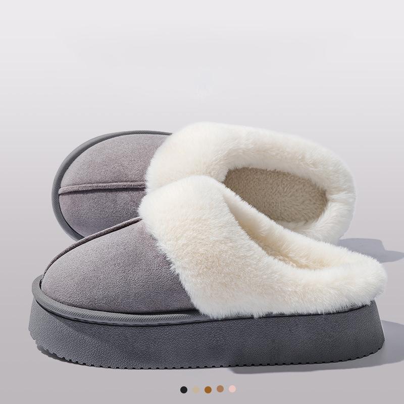 Plush Slippers 4cm Platform Sole Non-Slip Indoor Outdoor Warm House Shoes Unisex Winter Home Comfort Fur Lined