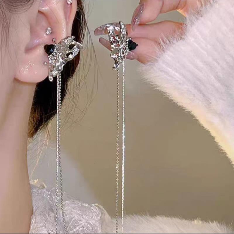 Temperament Long Butterfly Tassel No Ear Pierced Ear Clips Niche Temperament Cool Versatile Atmospheric Ear Clips Fashion Ear Accessories