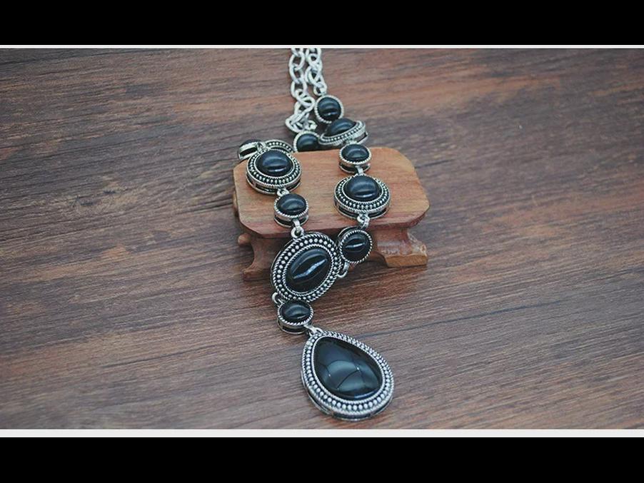 N1723 Colier cu pandantiv cu picătură retro turcoaz pentru femei