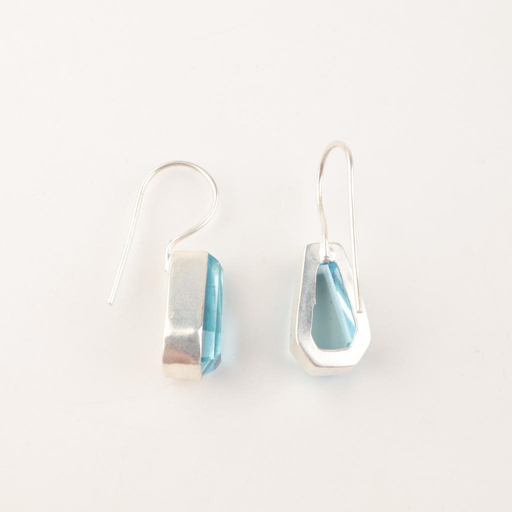 Sky Blue Topaz Gemstone 925 Sterling Silver Jewelry Handmade Hoop Earrings 1.26" EE-138-11