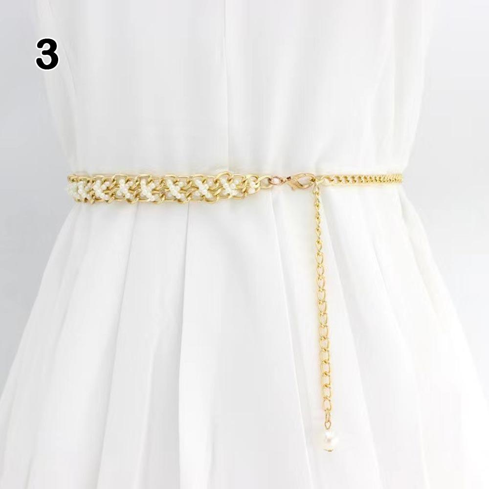 All-match Elegant Beaded Waist Chain for Dress Boho Waist Accessories Pearl Thin Waist Chain Body Jewelry Belly Chain Belt