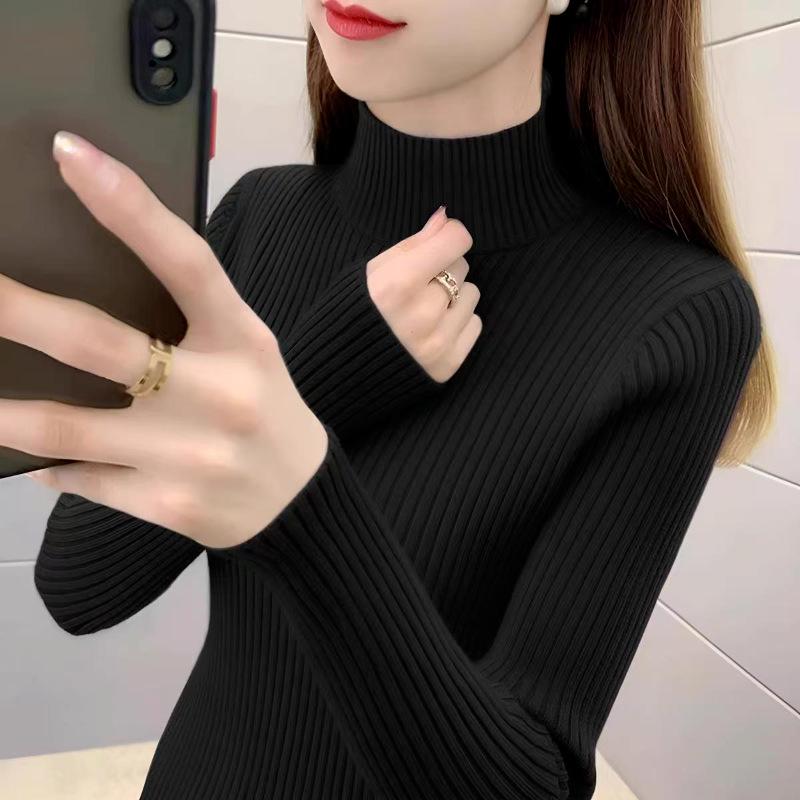 

2025 Knitted Slim-Fit Sweater - Half-High Collar, Thick Solid Color, Long Sleeve Base Layer for Autumn and Winter. S [80-100] чорний