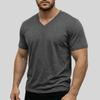 Men V Neck Short Sleeve T Shirt Slim Fit Solid Color Casual Basic Top