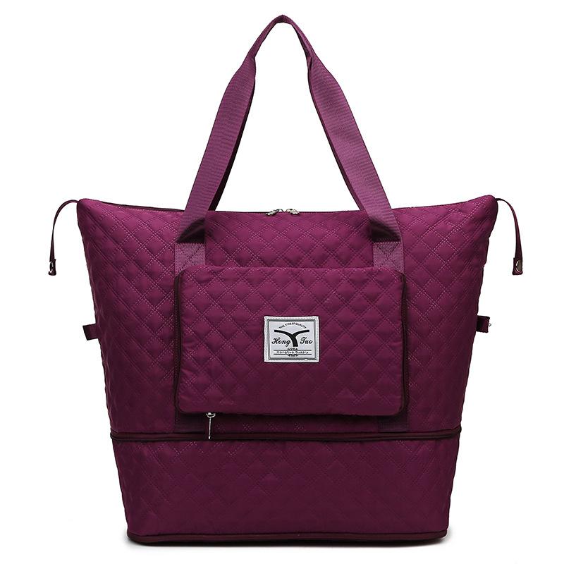 Rhombus dry and wet separation sports shoulder bag large capacity travel bag foldable expansion yoga fitness bag
