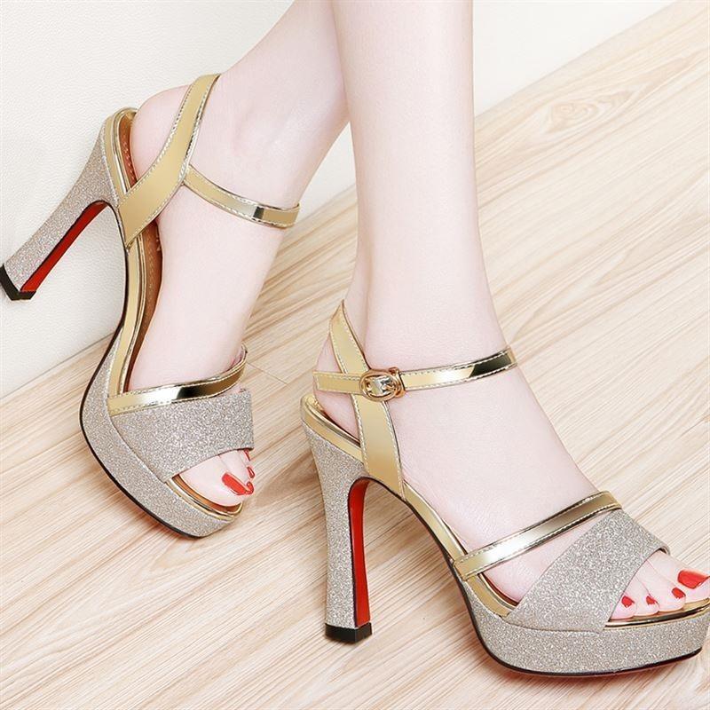 Fashion Comemore Silver Heeled Shoes Woman Peep Toe Sexy Women Sandals 11.5CM High Heels Shoes Women Platform Casual Sandalias De Mujer