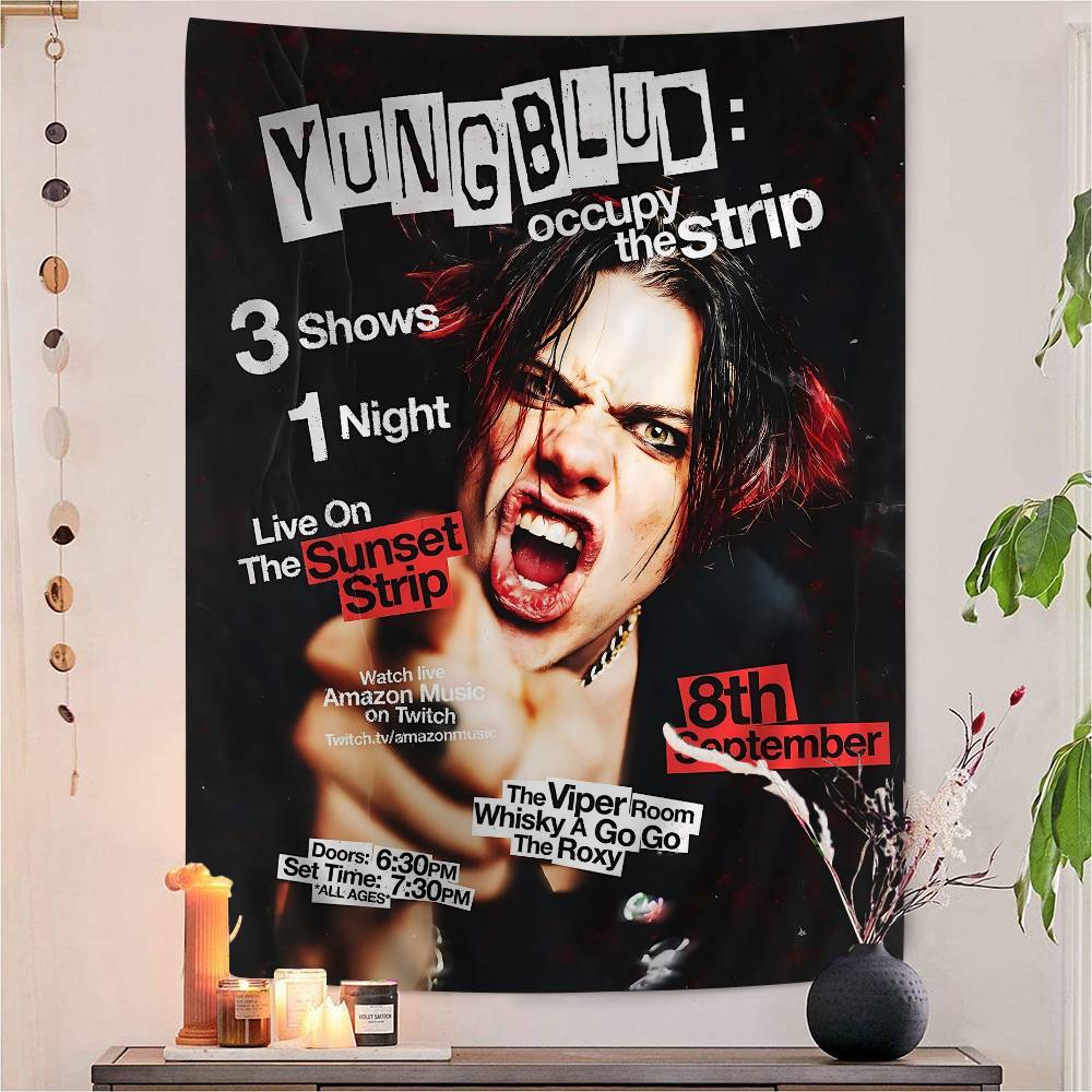 YYungblud Hot Singer Cartoon Tapestry Bohemian Wall Tapestries Mandala Home Decor