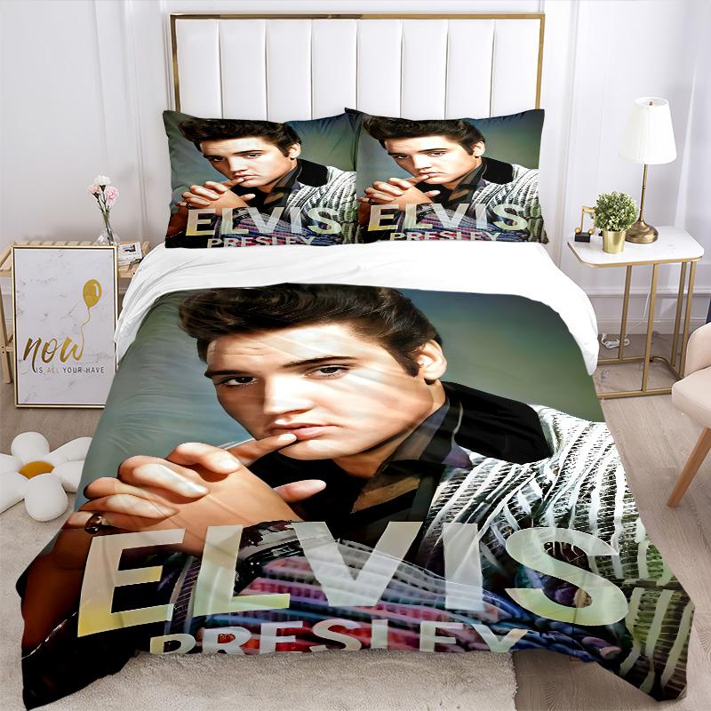 Elvis Presley Portrait Print 3Pcs Bedding Set,Duvet Cover with 2 Bedro,Pillowcase Home Birthday Gift