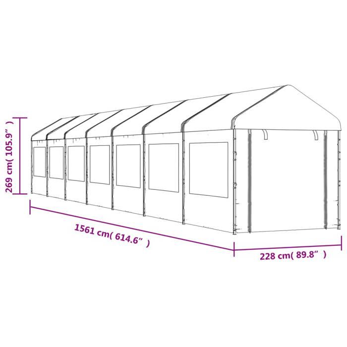VidaXL Belvédère avec toit blanc 15,61x2,28x2,69 m polyéthylène, tente de fête, chapiteau, abri à auvent, pavillon, tente 3155483