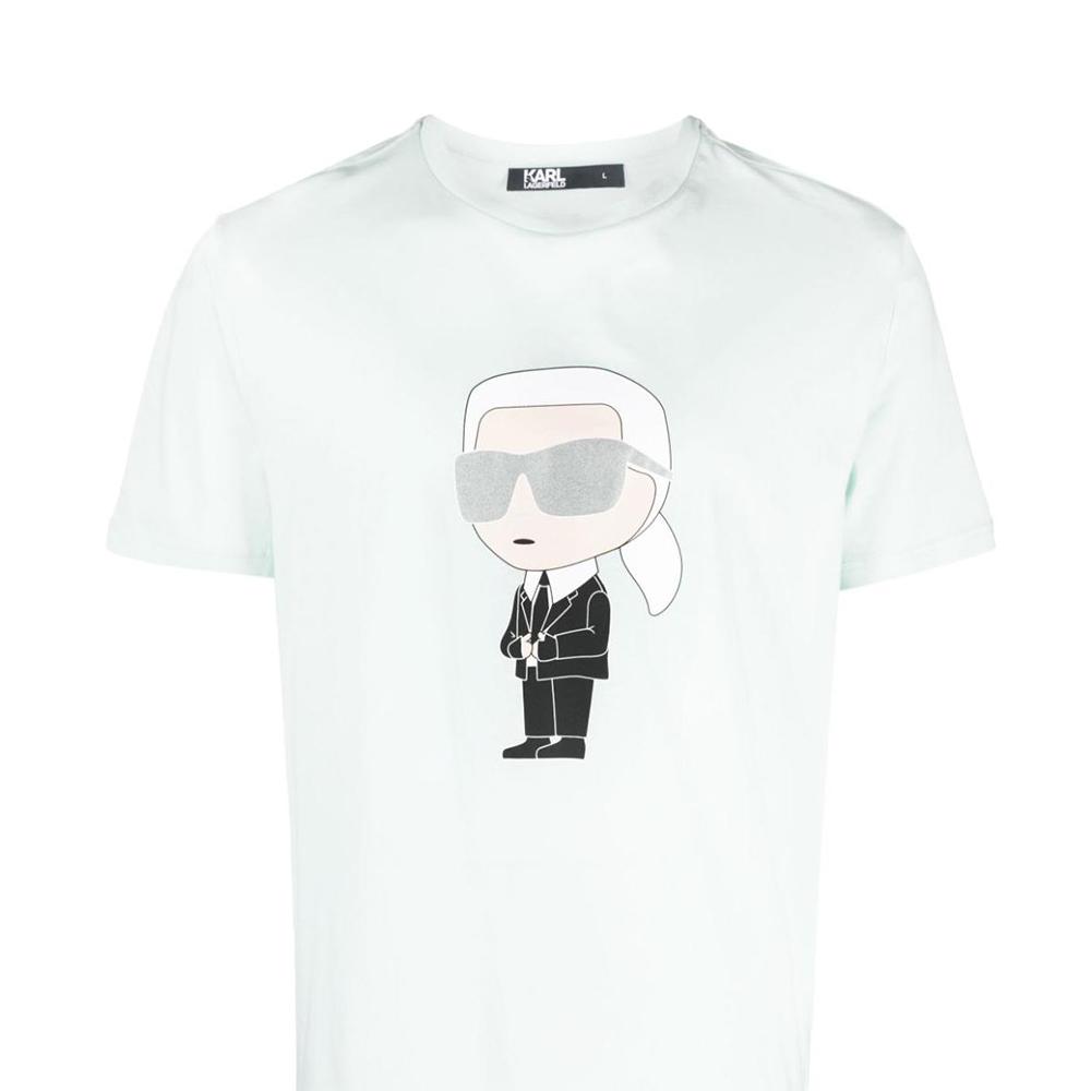 Karl Lagerfeld Fashionable Comfortable Outdoor Commuting Printed Crew Neck Straight Hem Short Sleeve T-Shirt Men Tops Light-Blue 755071532251510
