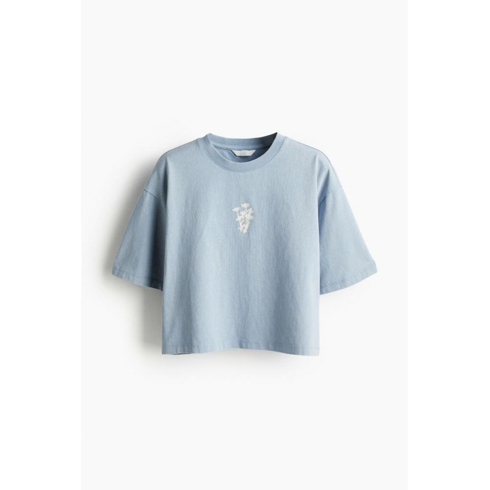 

Футболка HM Oversized с принтом, голубая