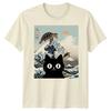 Black Cat Sea Turtle Kai Nichi Bei Yaki Japanese Art Ukiyoe Style Graphic Tee