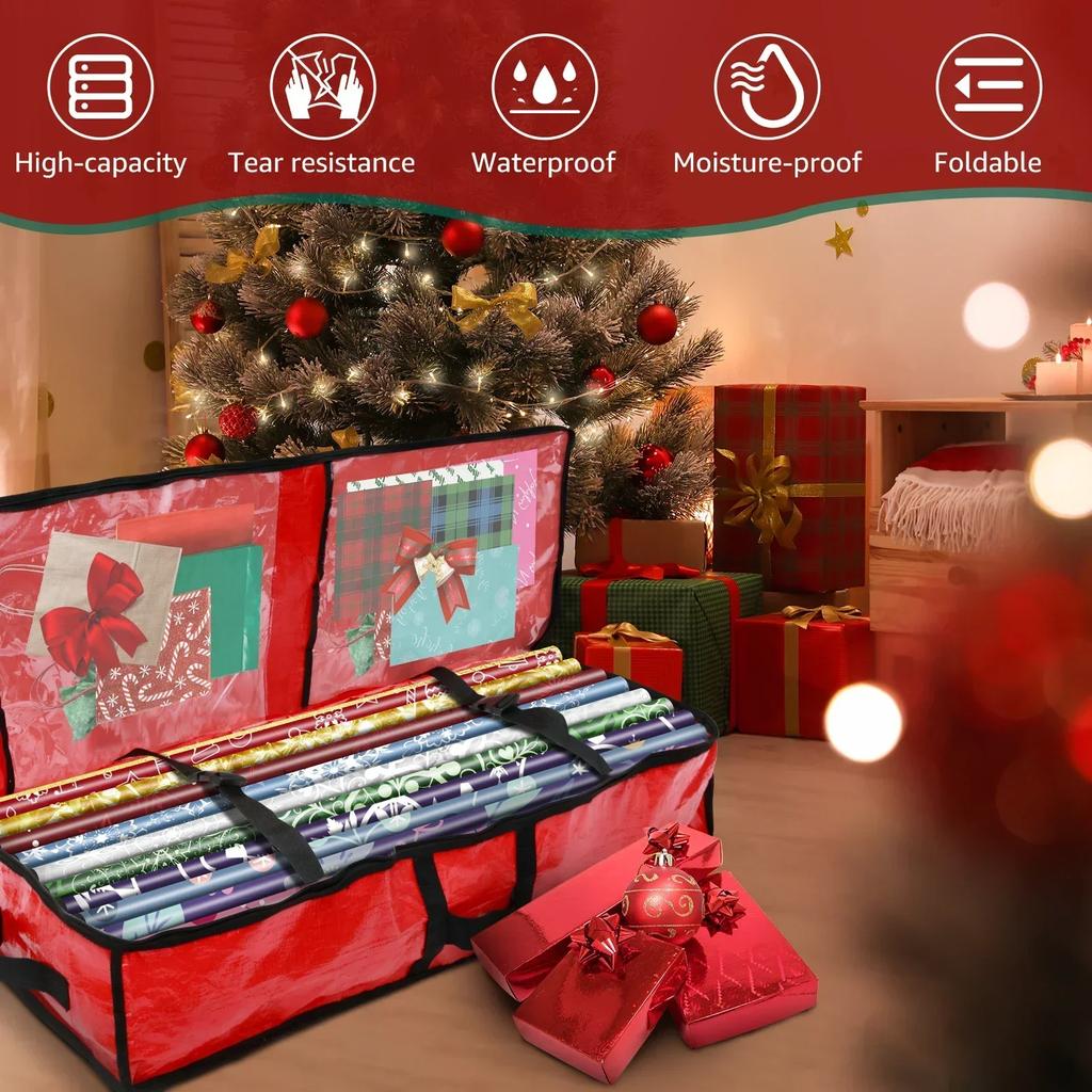 Christmas Wrapping Paper Storage Container Foldable Large Capacity Gift Wrap Organizer Waterproof Dustproof Organizer Bag 2025