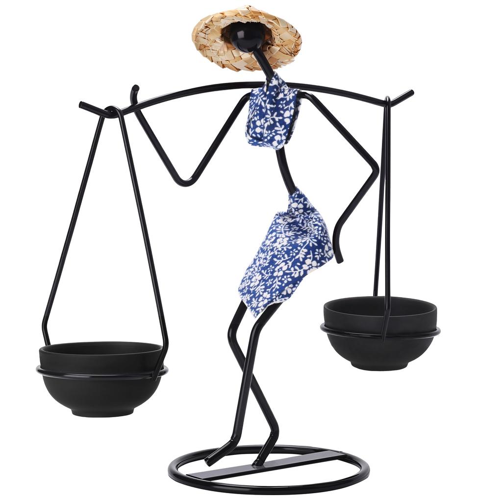 African-Inspired Tea Light Candle Holder with Metal Art Girl Figure A Type