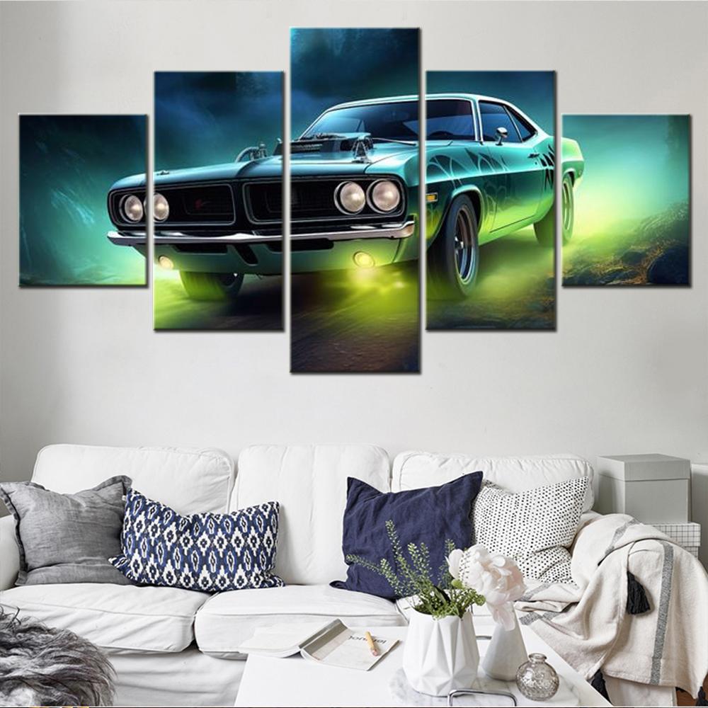 5 Pieces Wall Arts Poster Painting Auto Drawing Landscape Home Decor Picture Print Car Wallpaper Interior Artwork Living Room
