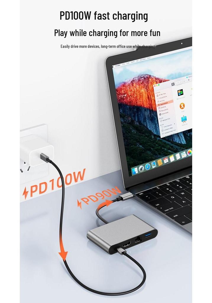 USB-C 4-in-1 Docking Station for Apple Laptop/iPad with HD Converter, USB 3.0 & 100M Network