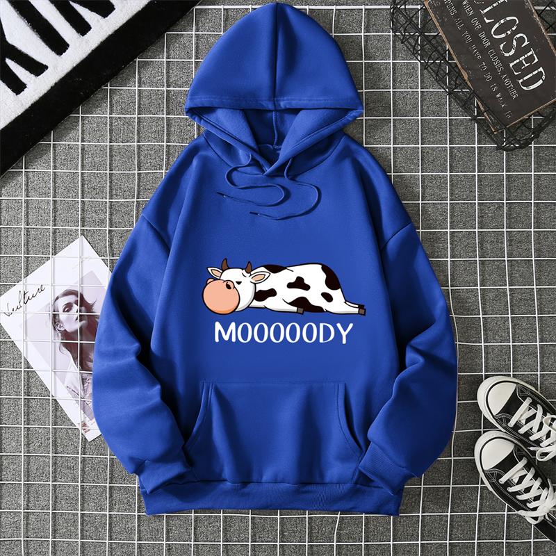 Street Womans Hoodies Kawaii Spotted Cow Printing Sweatshirts Breathable Loose Fleece Warm Pullovers Autumn Winter Sportswear