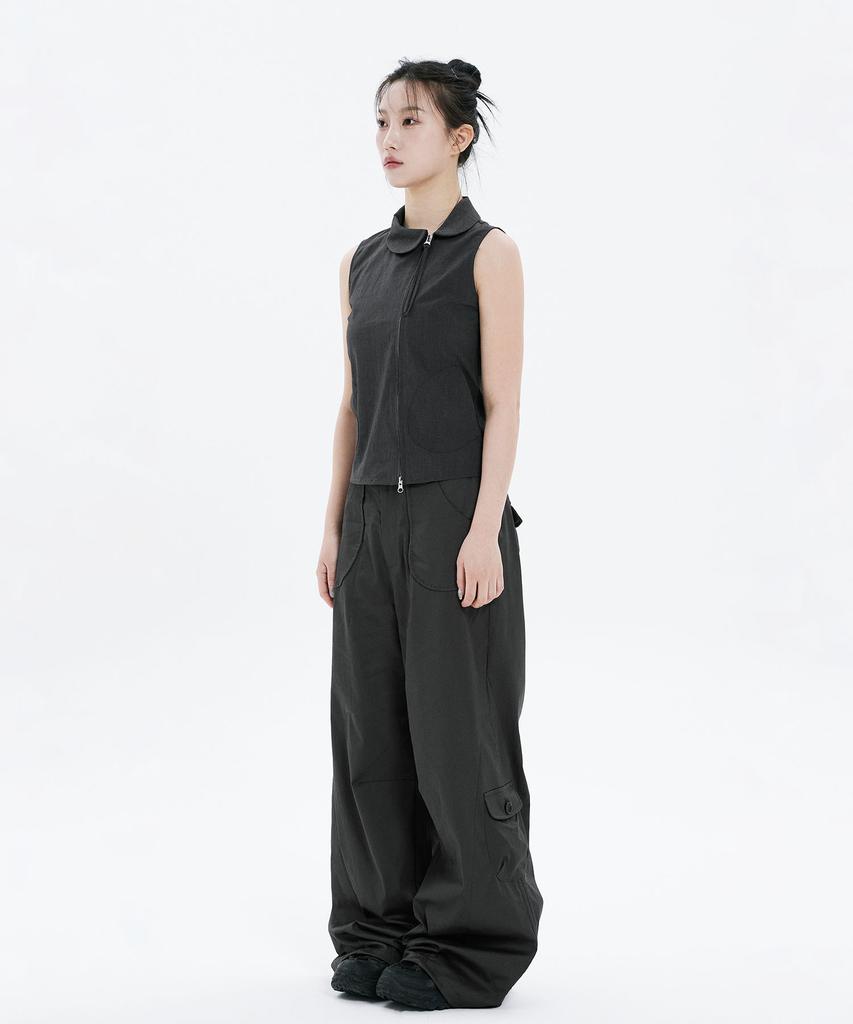Hanahi Side Shirring Pocket Wide Pants Gray
