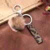 Western Cowboy Leopard Print Leather Keychain with Acrylic Letter and Plush Ball Accessories